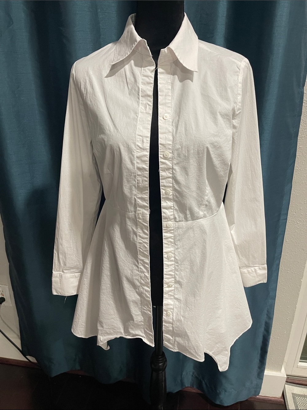 Neiman Marcus White Button-Front Peplum Shirt